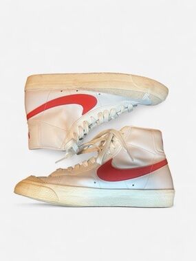 Nike High-Top Sneakers in White with Red Swoosh